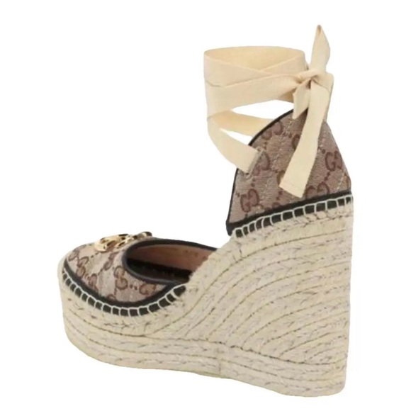NWT Gucci Monogram Beige Espadrille Wedges US 11 - Picture 4 of 6